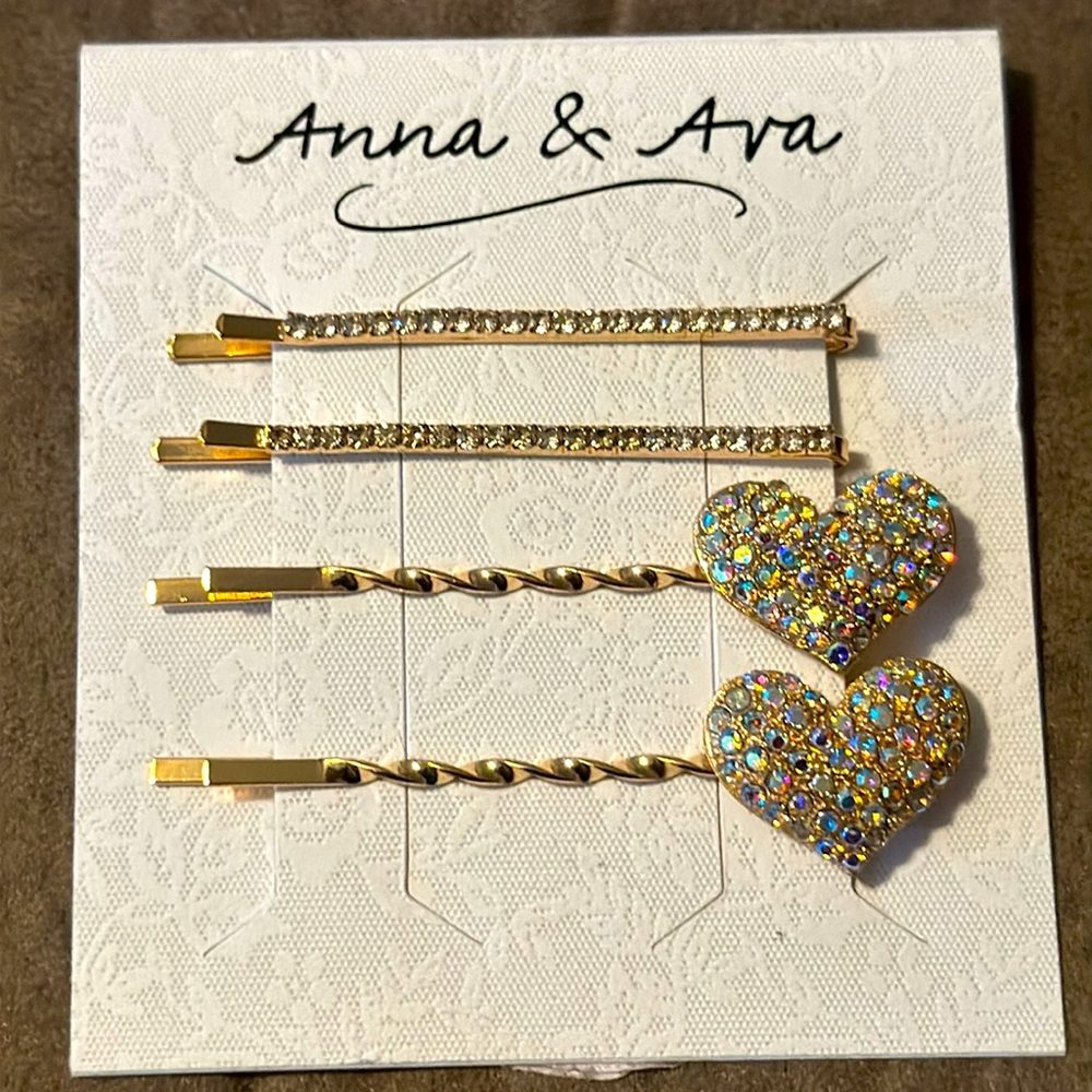 NWOT - ANNA & AVA GOLD HAIR CLIP PIN SET RHINESTONES